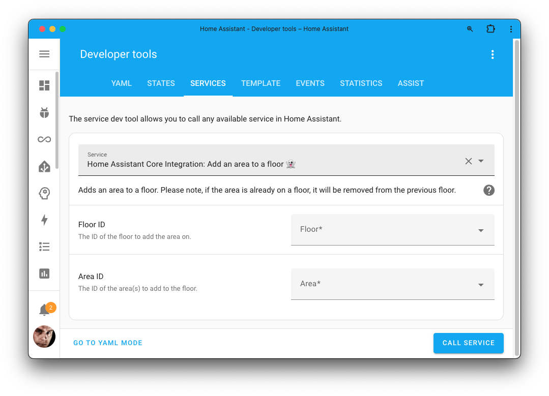 Screenshot of the add an area to a floor action on the Tools page.