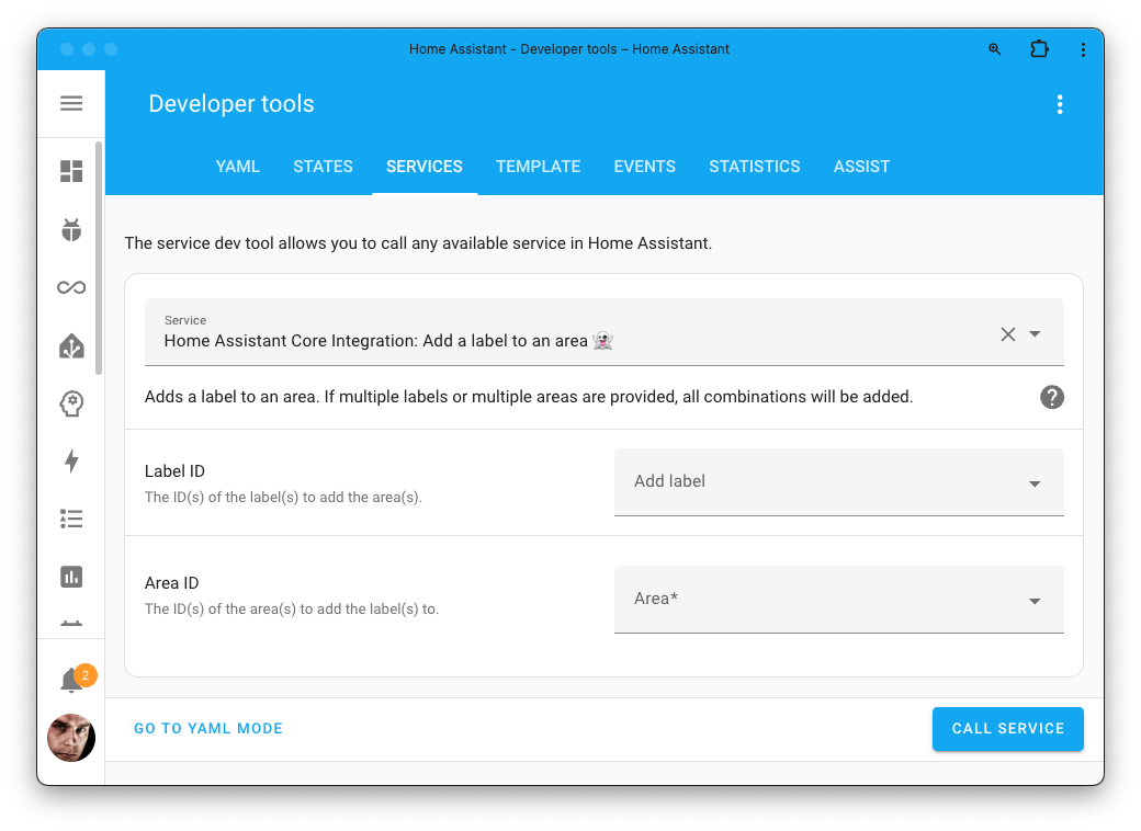 Screenshot of the add a label to an area action on the Tools page.