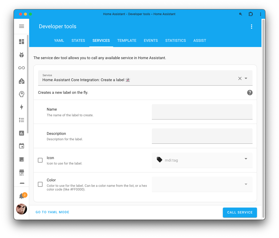 Screenshot of the create label action on the Tools page.
