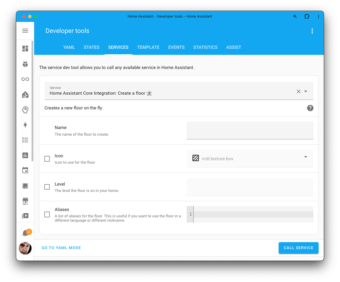 Screenshot of the create floor action on the Tools page.