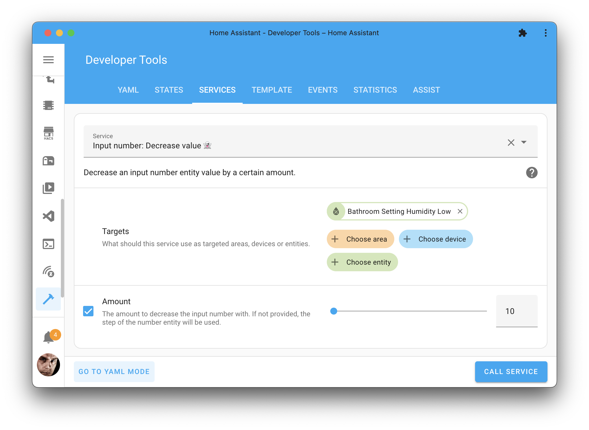 Screenshot of the input number decrease value action on the Tools page.