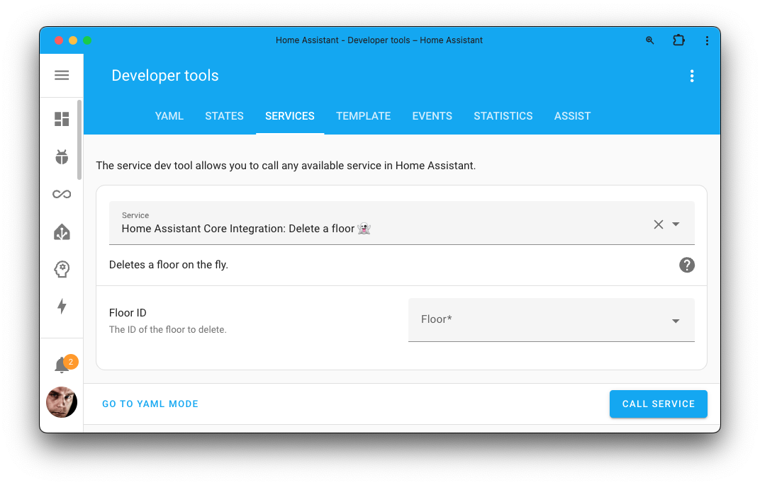 Screenshot of the delete a floor action on the Tools page.