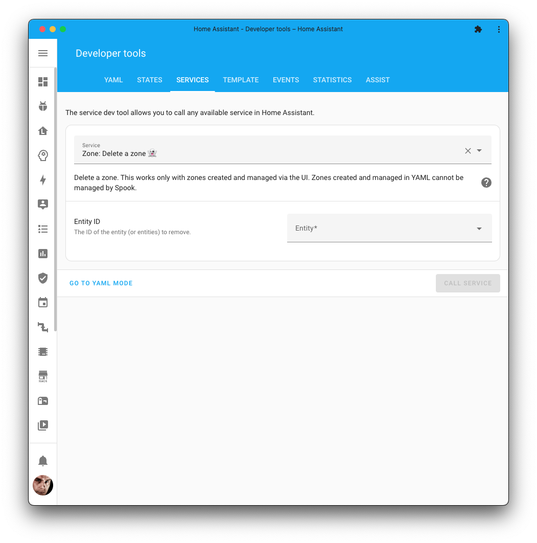 Screenshot of the zone delete action on the Tools page.