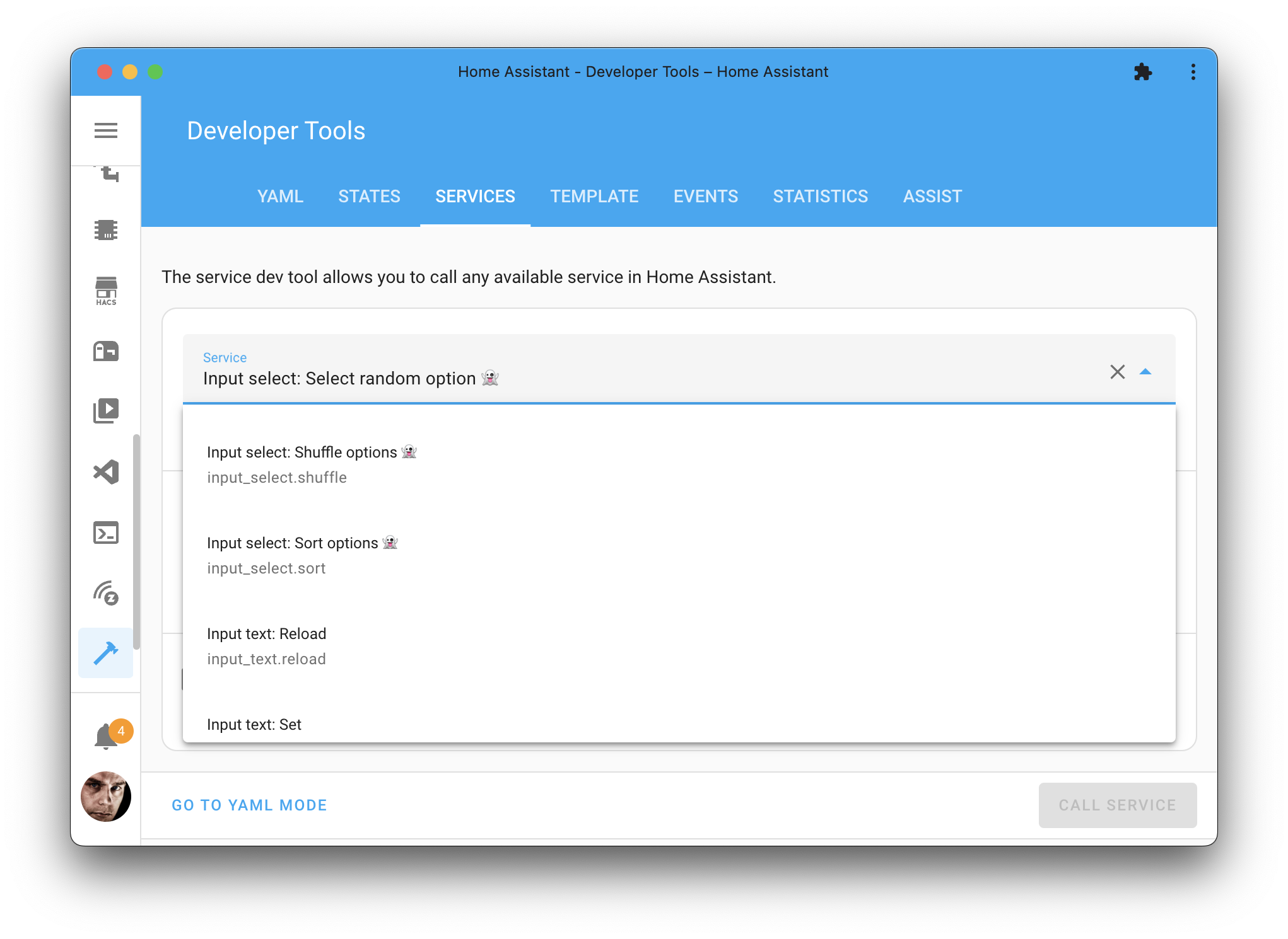Screenshot of the Actions tool, listing the new actions for input select.
