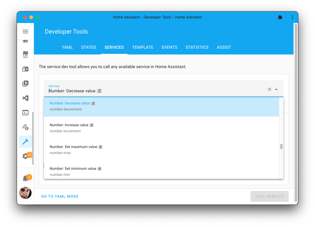 Screenshot of the Actions tool, listing the new actions for number.