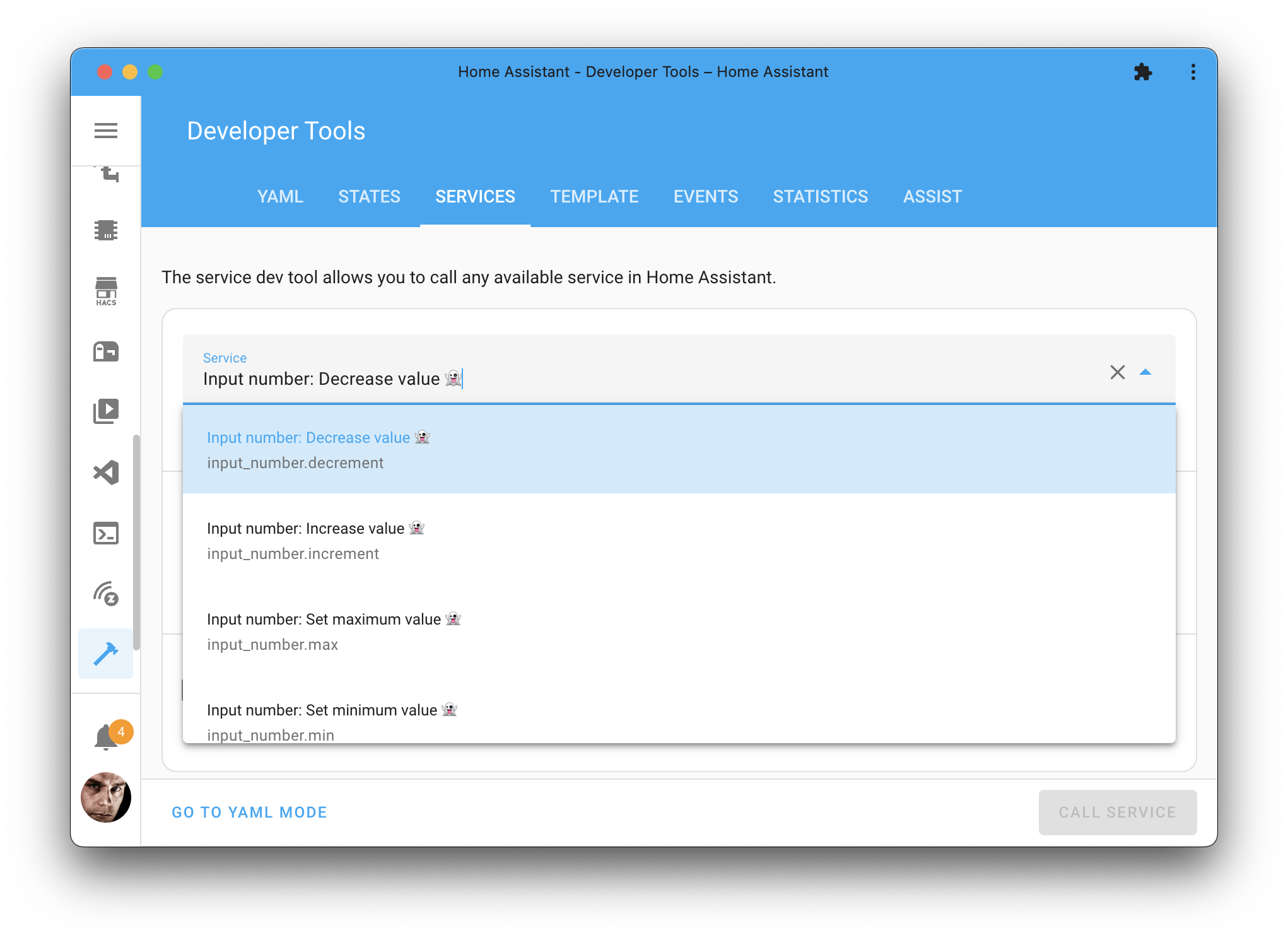 Screenshot of the Actions tool, listing the new actions for input number.