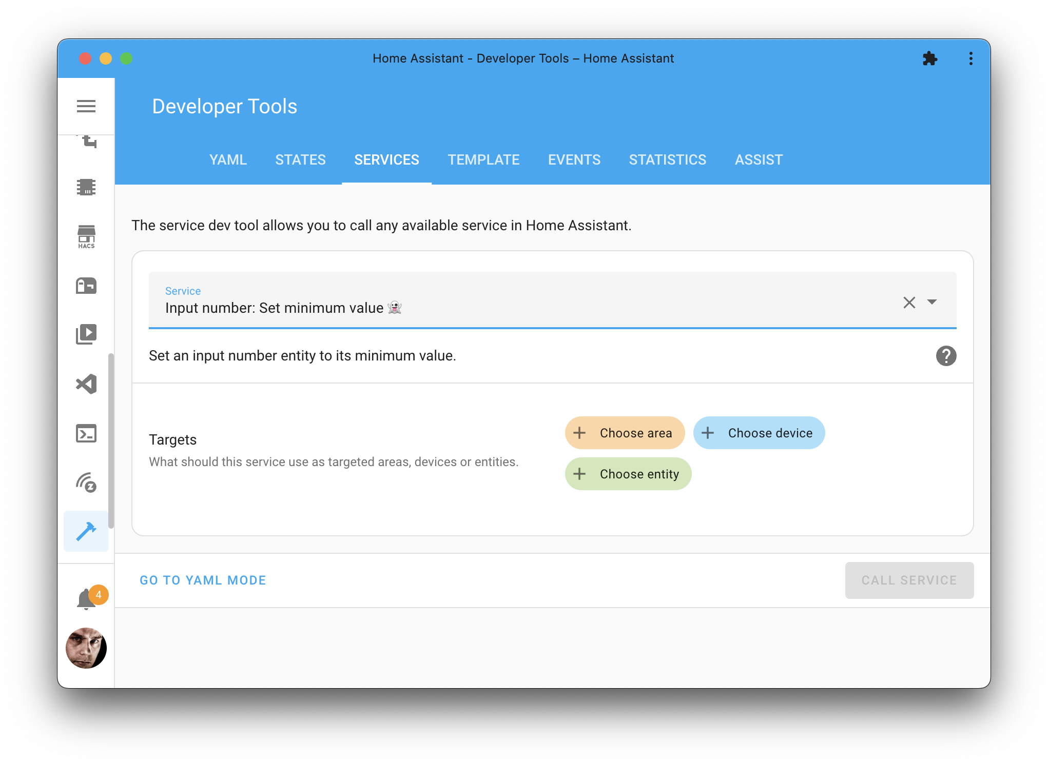 Screenshot of the input number minimum value action on the Tools page.