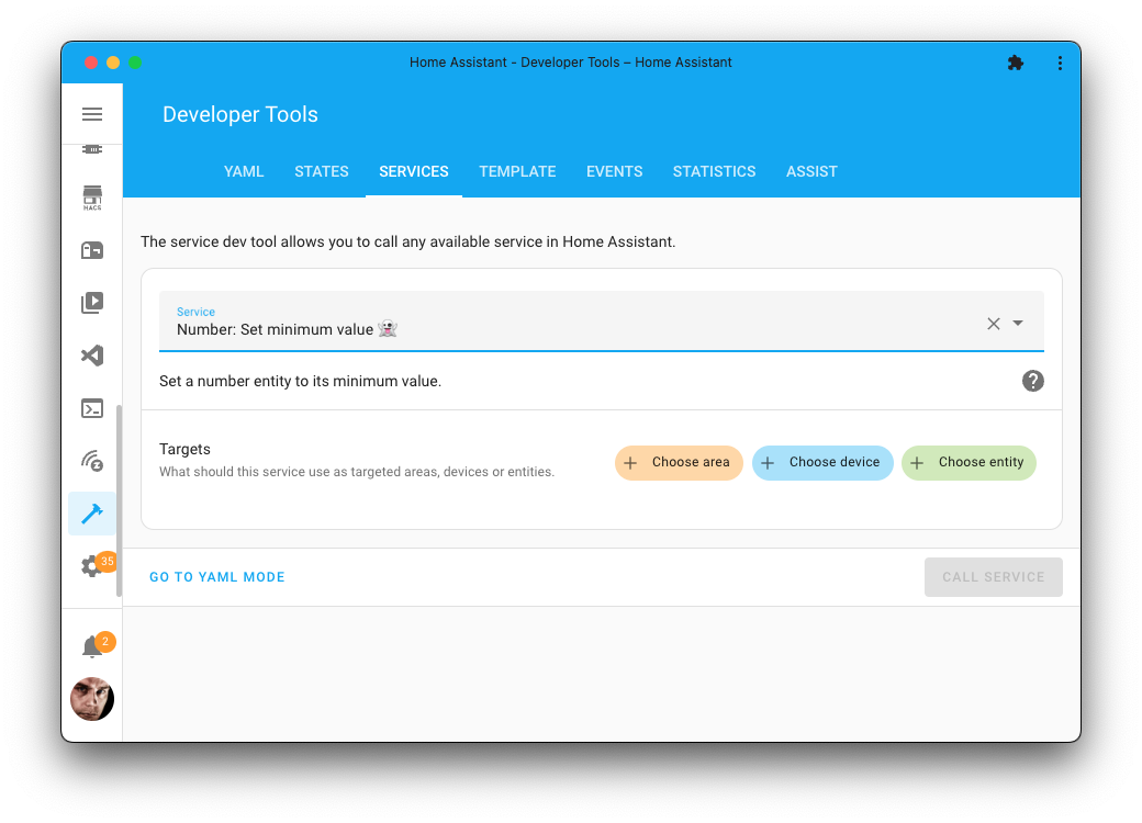 Screenshot of the number minimum value action on the Tools page.