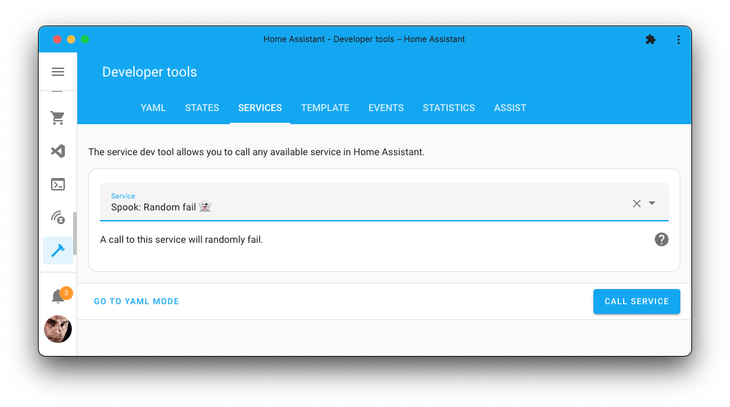Screenshot of the Spook random fail action on the Tools page.