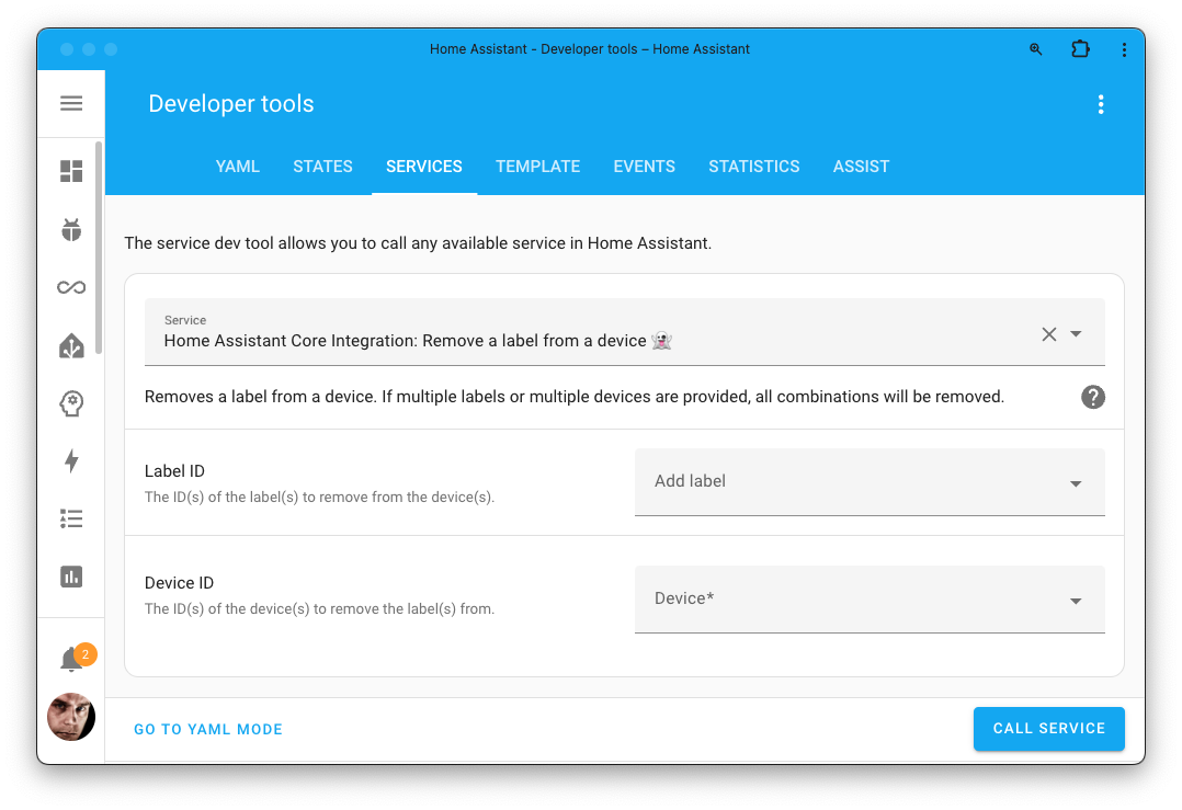 Screenshot of the remove a label from a device action on the Tools page.
