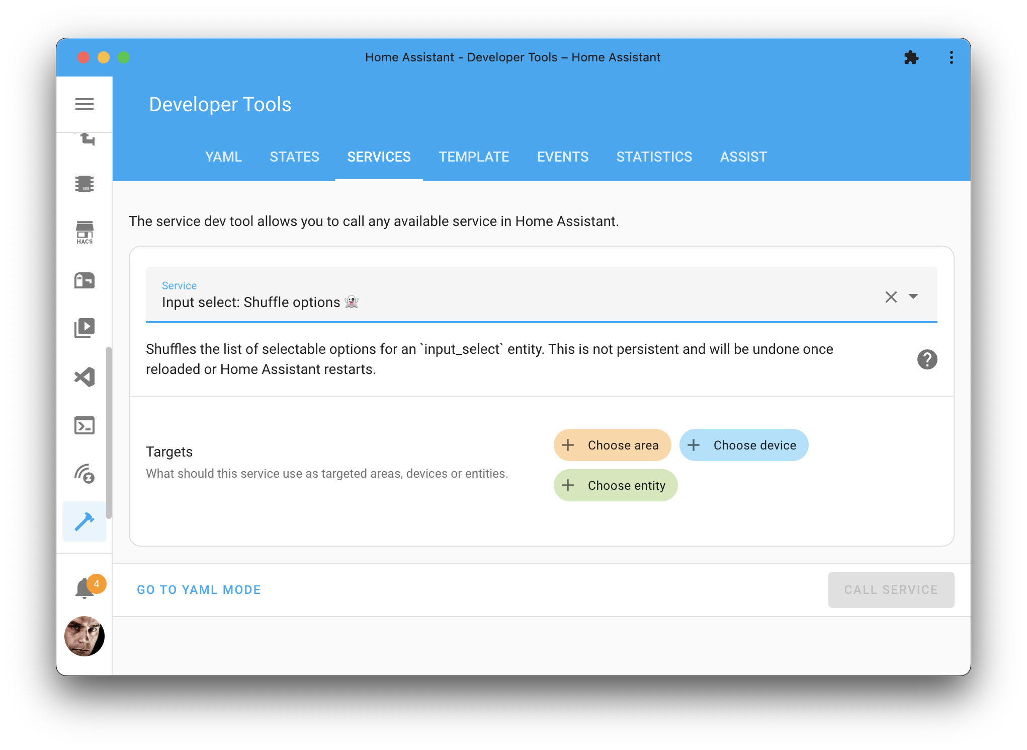 Screenshot of the input select shuffle action on the Tools page.